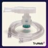 TruNeb disposable nebulizer kit with medication cup, T-piece, mouthpiece and tubing on a white background.